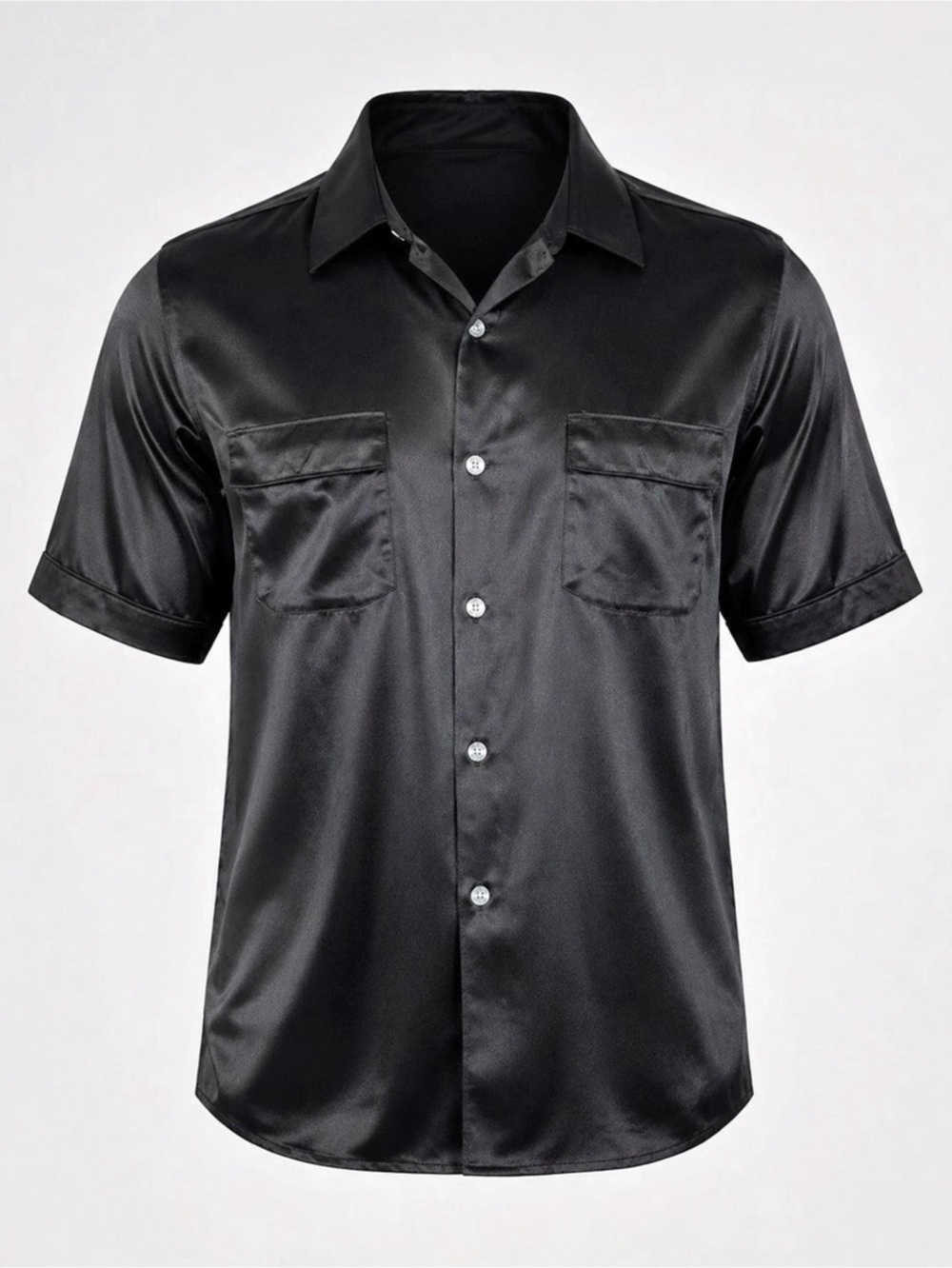 Quinnessa by Youngbloods Mens M Black 100% Nylon Knit Short Sleeve Button Shirt